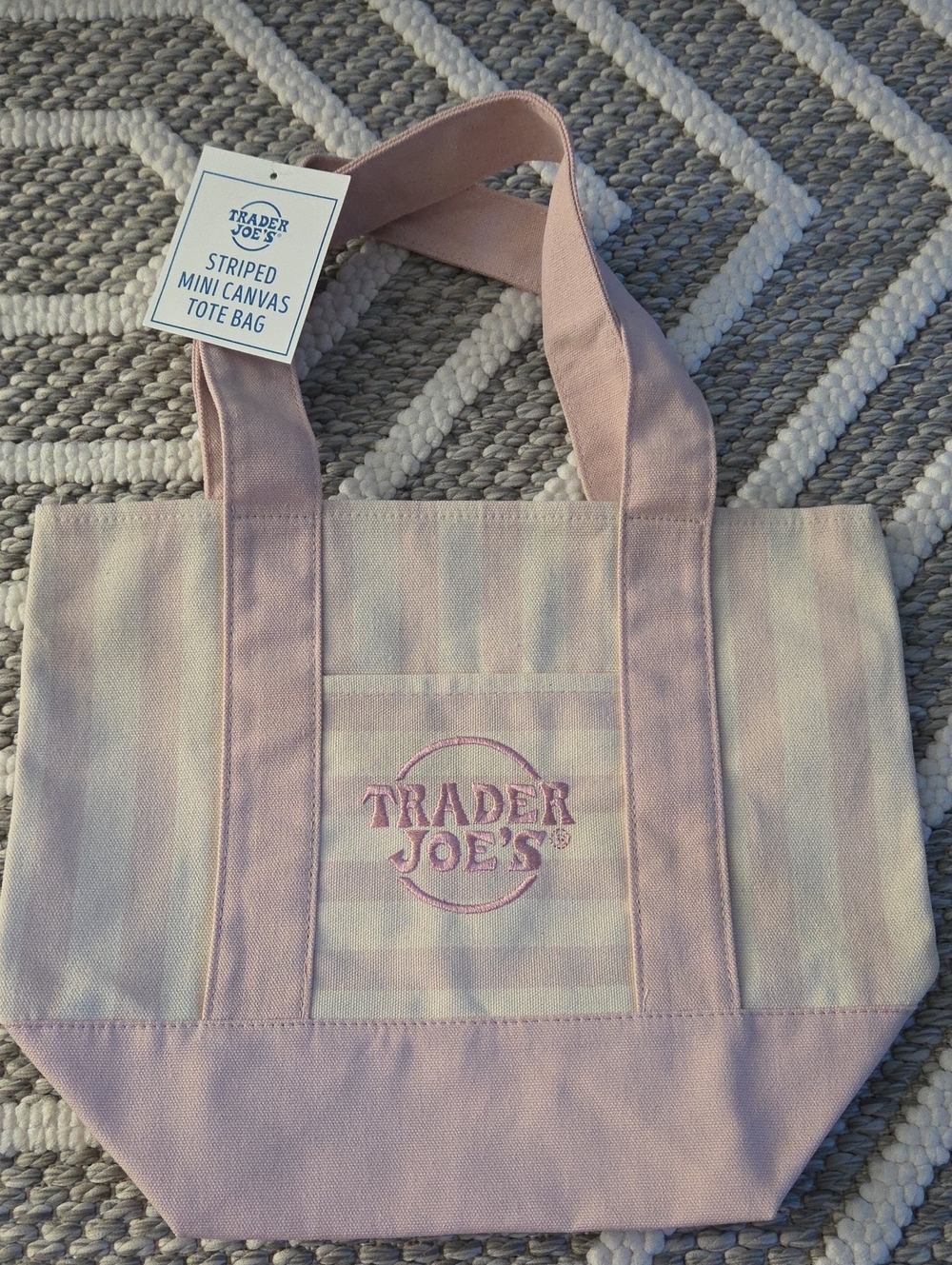 Trader Joe's Spring Edition-Pink Striped Mini Canvas Tote Bag